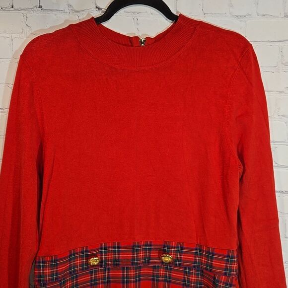 Venus red and plaid long sleeve midi dress size 12 - Picture 2 of 12